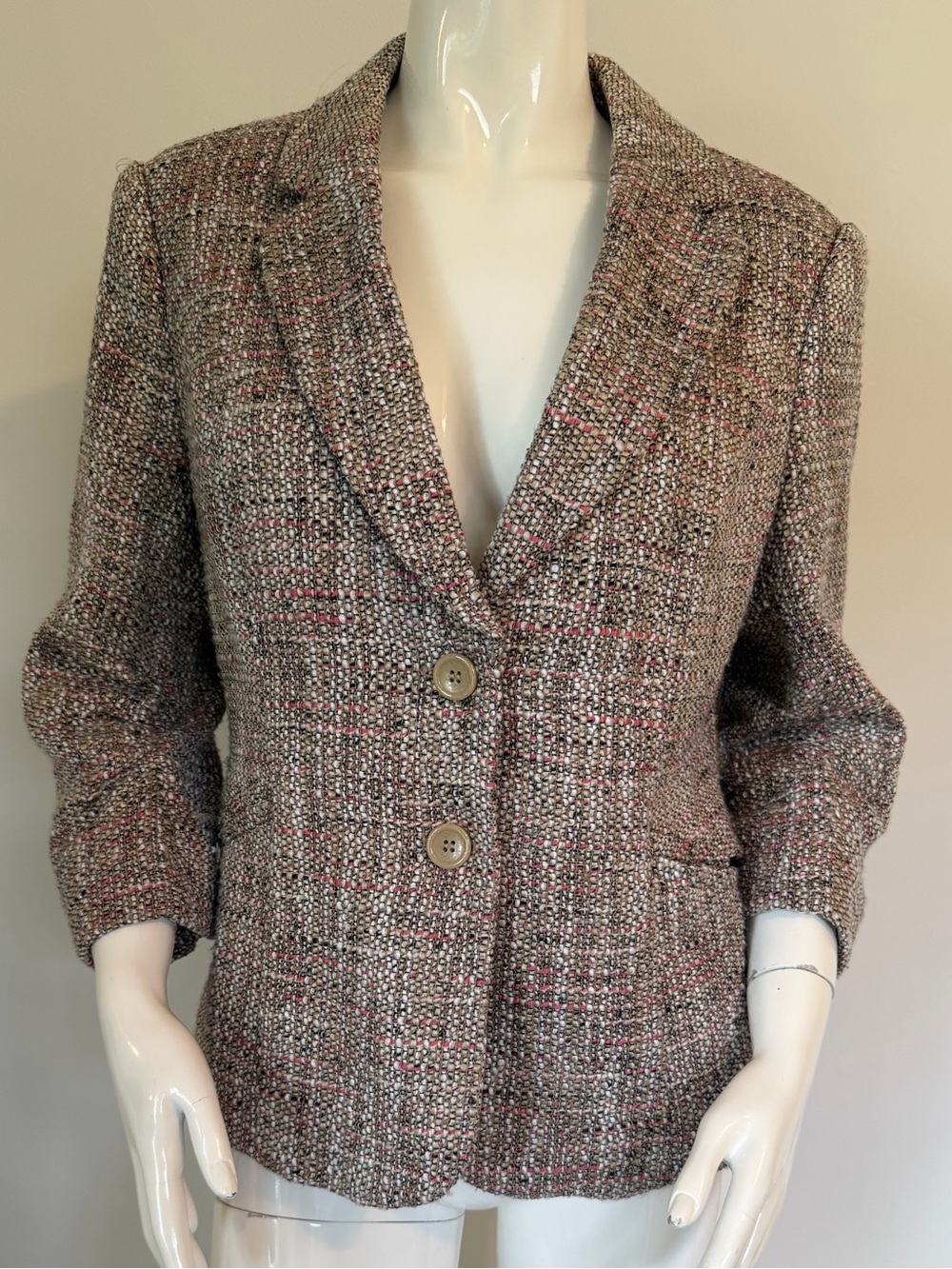 The Limited Womens Tweed Blazer Jacket - Classic Textured 3/4 sleeve Large